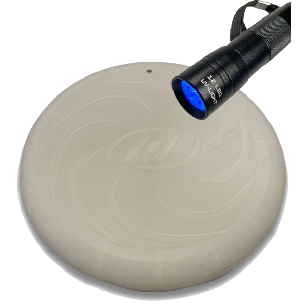 Moby Soft Frisbee - Selbstleuchtende Weiß - Inkl. UV Lampe, Schnellen Aufladen! 